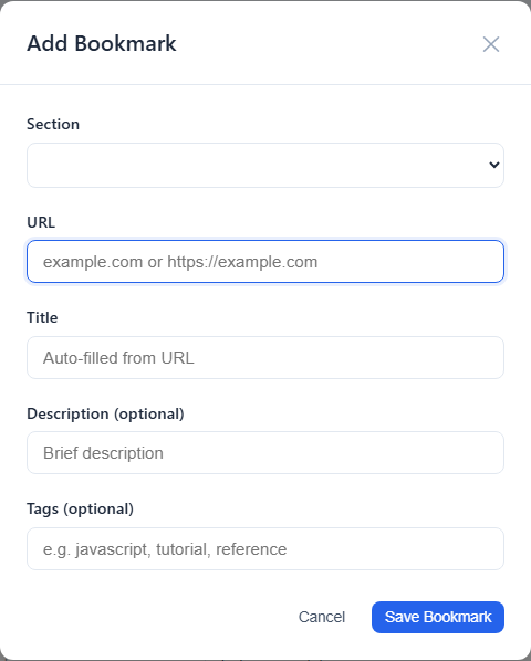 Add Bookmark modal