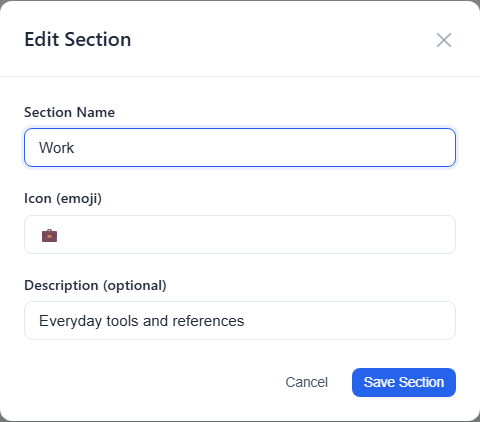 Edit Section modal