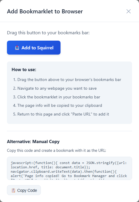 Bookmarklet modal